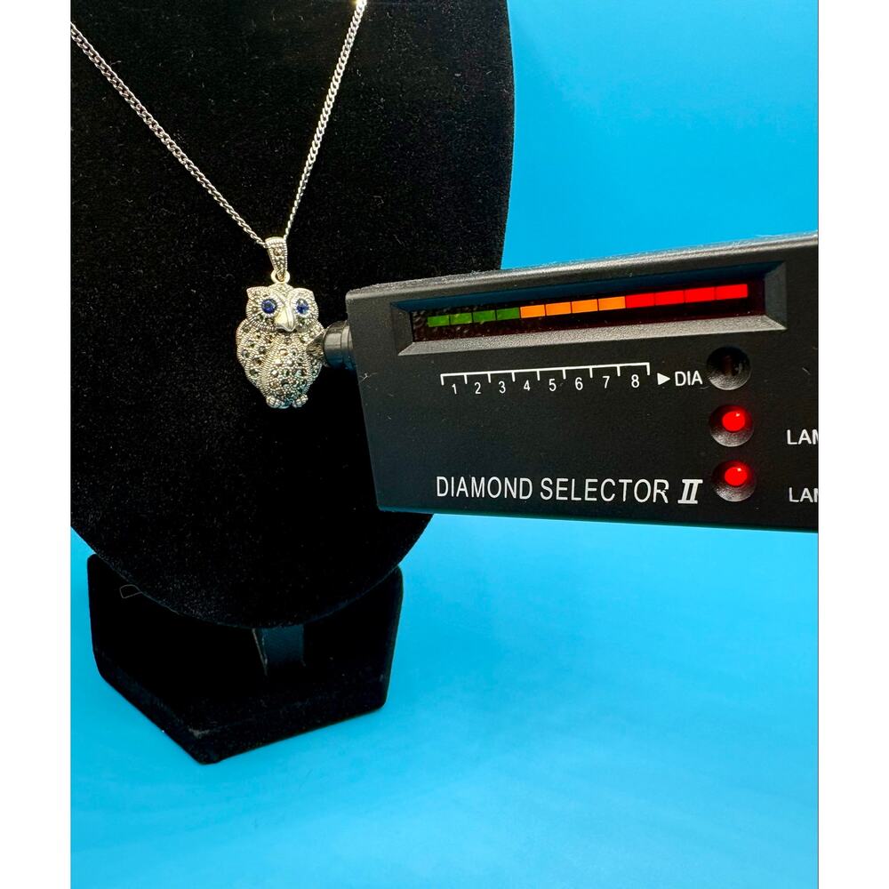 NEW Black Rhodium Silver Moissanite Owl Pendant & 20" Chain